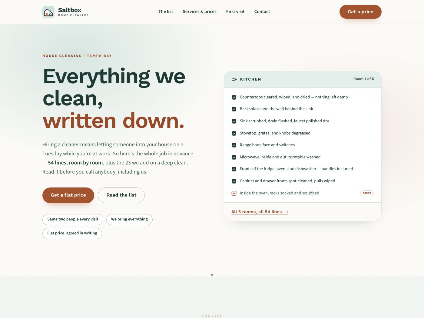 Saltbox Home Cleaning — website home page